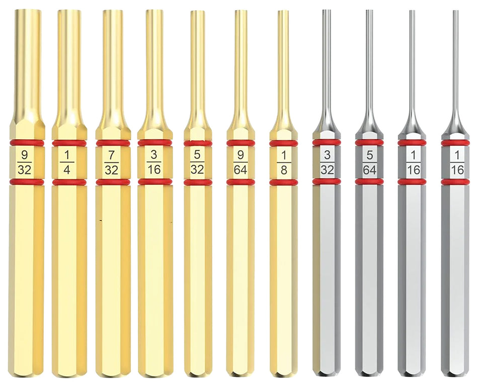 Real Avid AVAPKB Accu-Punch Brass/Steel Pin Punch Set 11 Pieces with Nickel Plating and O-Ring Grips