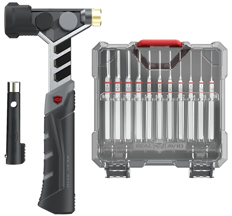Real Avid AVAMHAPS Master Hammer with Accu-Punch 11-Piece Standard Pin Punch Set, Black/Silver Steel