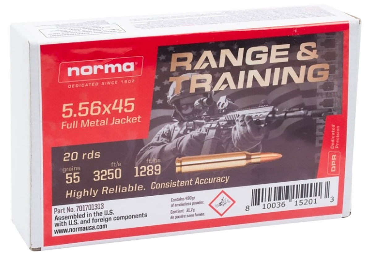 Norma .223 Remington Rifle Ammo Range & Training Full Metal Jacket FMJ 55 grain 