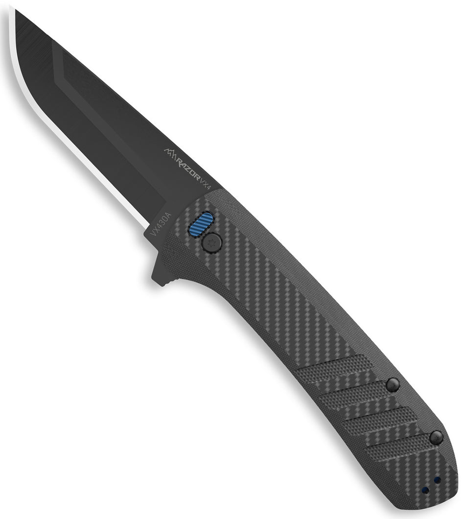 Outdoor Edge VX430A Razor VX4 3" Folding EDC Knife Black Oxide SS Blade with Carbon Fiber and G10 Handle