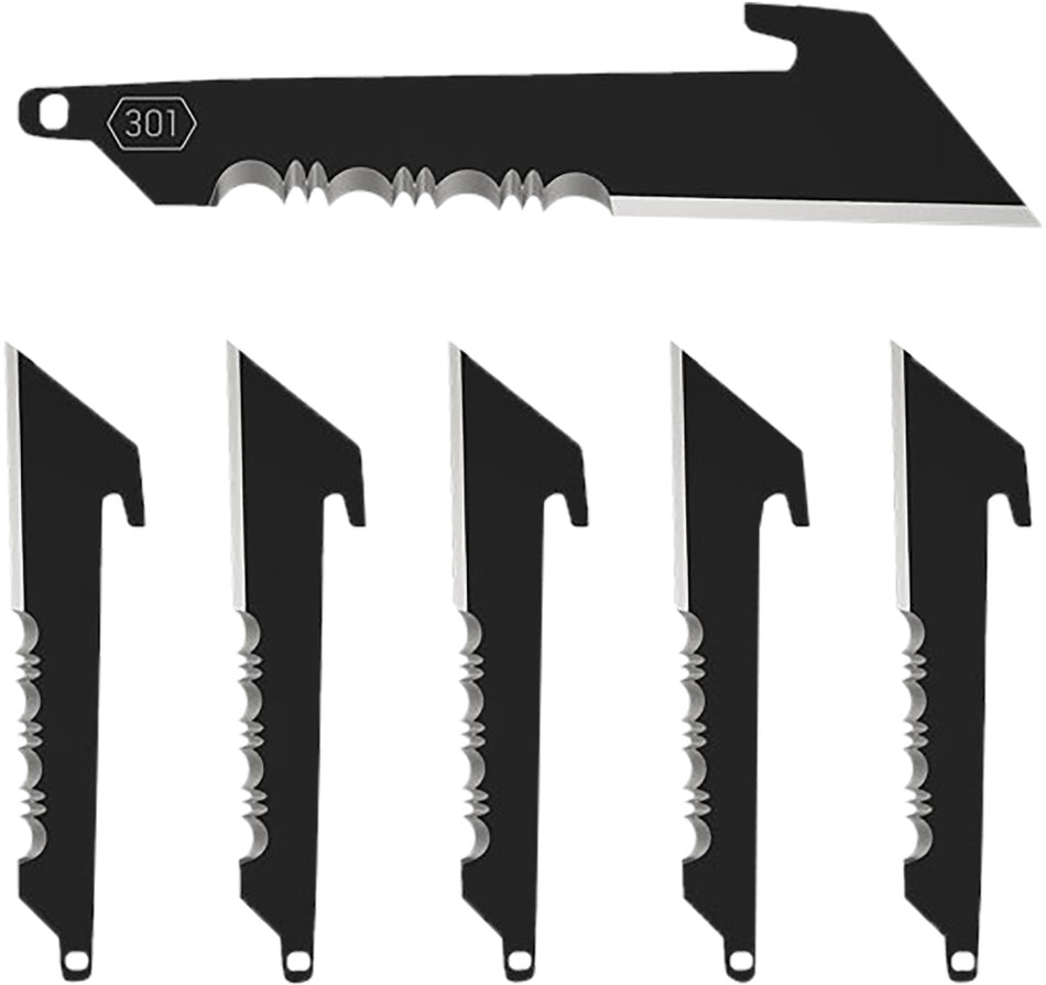 Outdoor Edge RRUS30K6C 6-Pack 3" Serrated Utility Black 420J2 Stainless Steel Replacement Blades