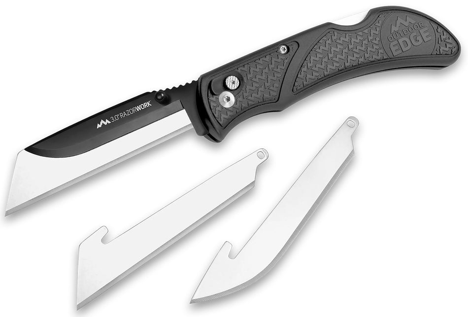 Outdoor Edge RW3060C RazorWork 3" Folding Utility/Drop Point Knife 420J2 SS Blade with Gray Grivory Handle