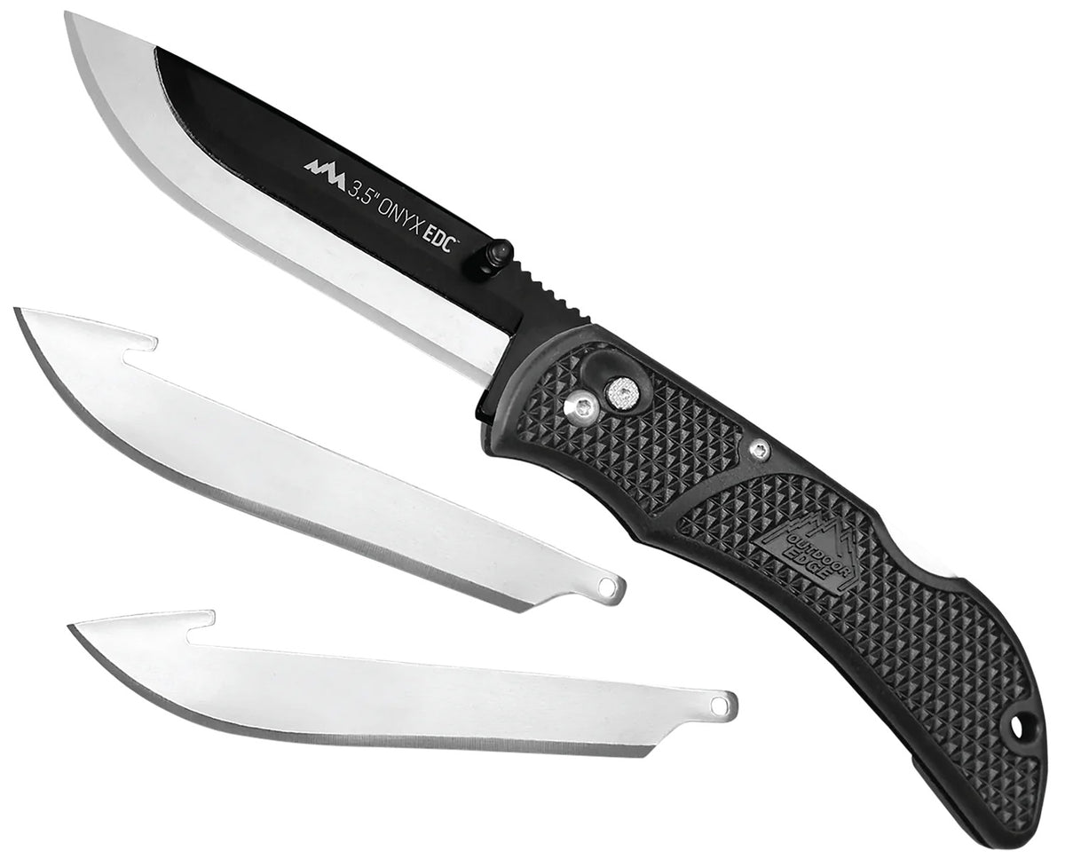Outdoor Edge OX10C Onyx 3.50" Folding 3-Blade Replaceable Blade Knife 420J2 SS Black Grivory Handle