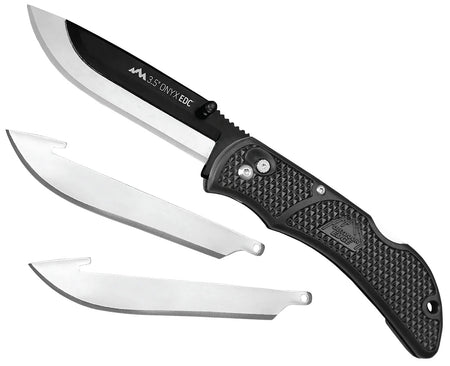Outdoor Edge OX10C Onyx 3.50" Folding 3-Blade Replaceable Blade Knife 420J2 SS Black Grivory Handle