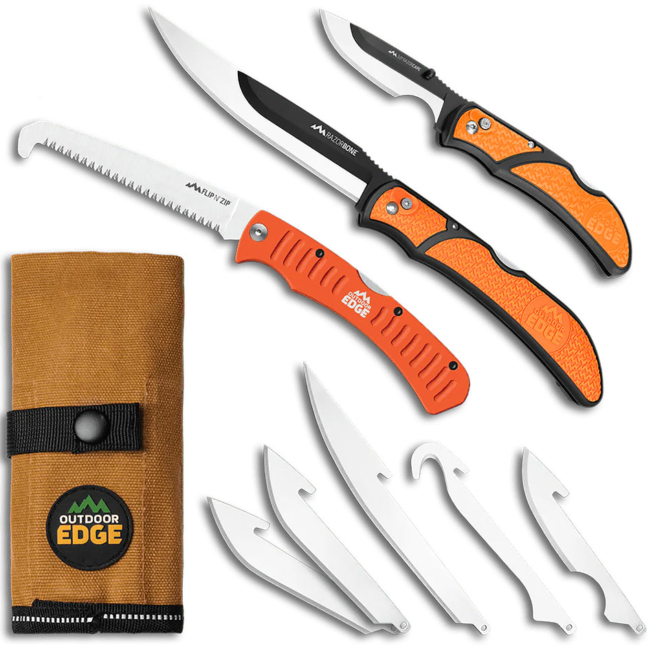 Outdoor Edge RGP-1 RazorGuide Pak Hunting Knife Set with Saw and Waxed Canvas Roll Pack