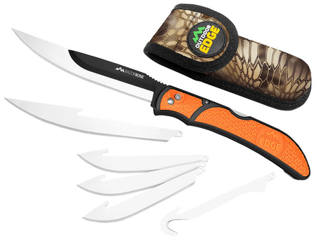 Outdoor Edge RBB20C RazorBone Folding 6-Blade Set – Gut Hook, Drop Point & Fillet in Blaze Orange Grivory Handle