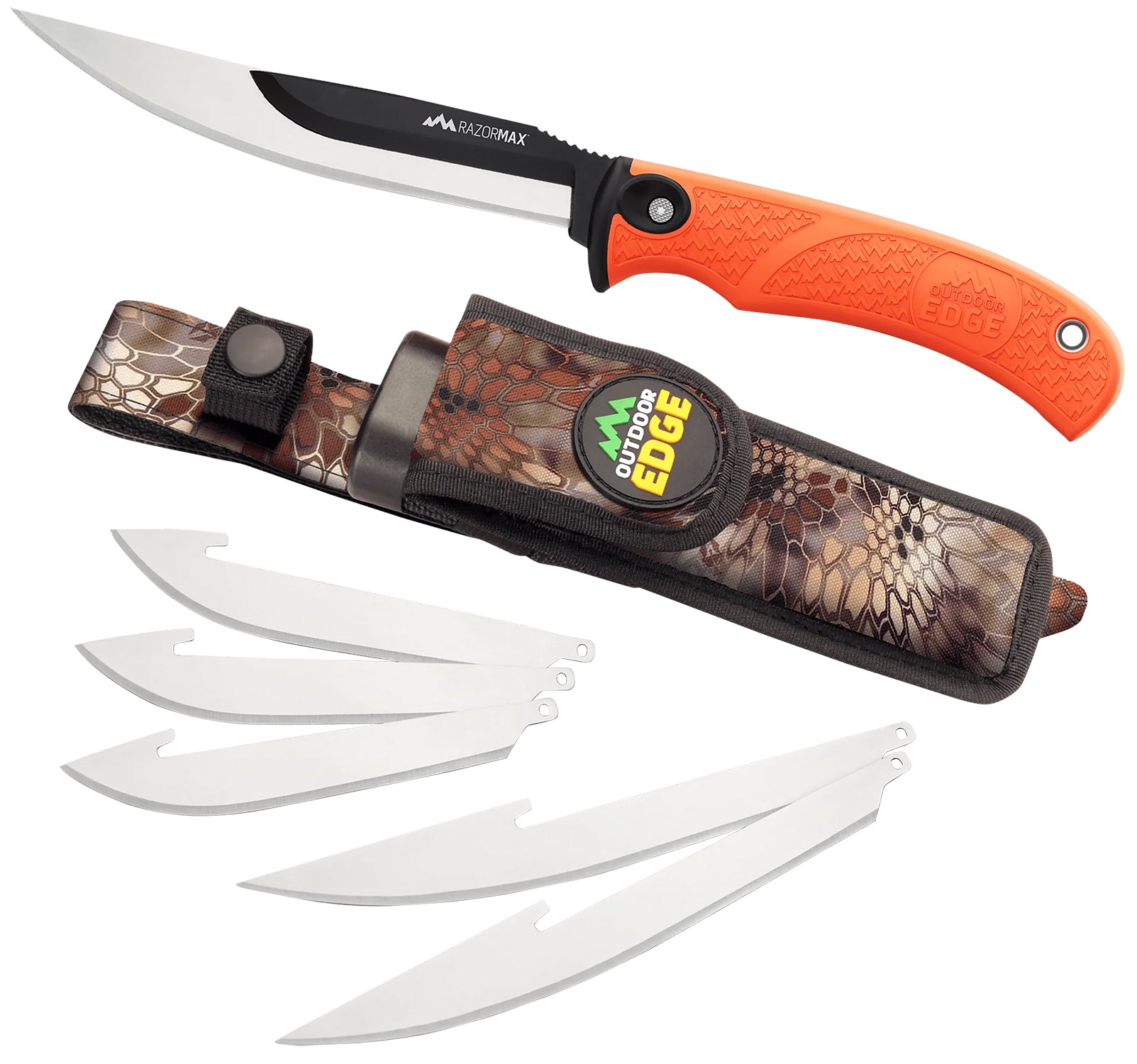 Outdoor Edge RMB20C RazorMax Folding 6-Blade Hunting Knife, 420J2 SS, Blaze Orange Textured TPR Handle