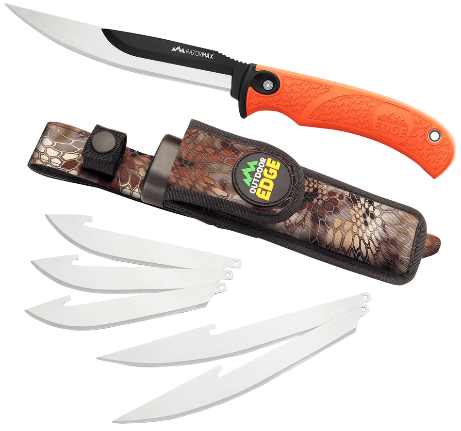 Outdoor Edge RMB20C RazorMax Folding 6-Blade Hunting Knife, 420J2 SS, Blaze Orange Textured TPR Handle
