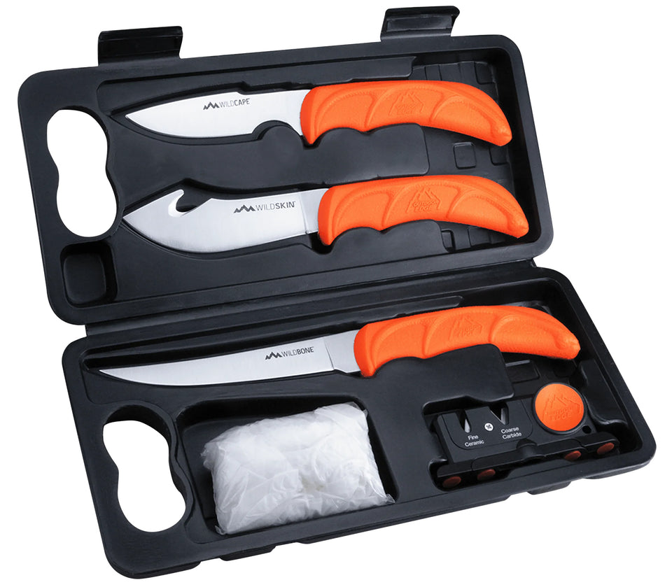 Outdoor Edge WL6 WildLite 5-Pc Fixed Blade Game Processing Kit, 420J2 SS Blades, Blaze Orange Handles w/Case