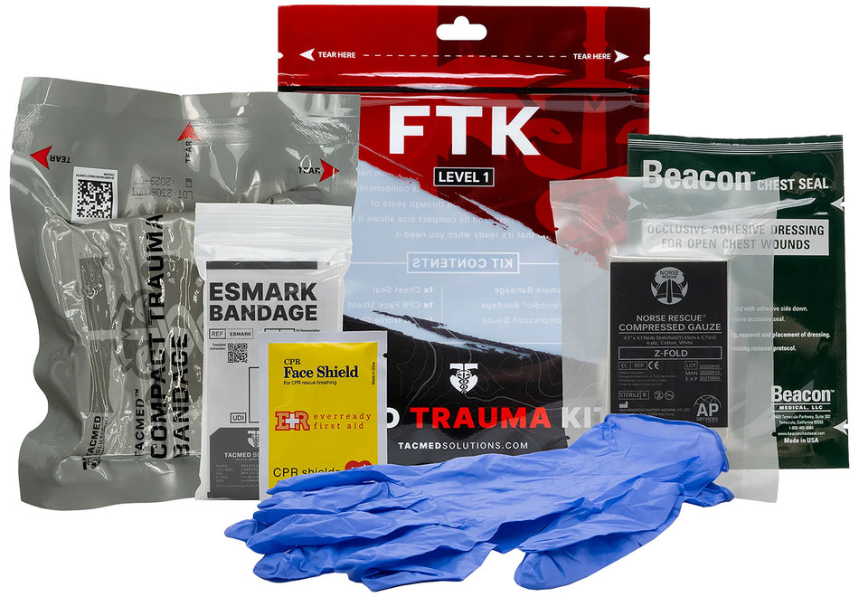 Tacmed Solutions 800115 Field Trauma Kit Level 1 with Compact Bandage and Nitrile Gloves