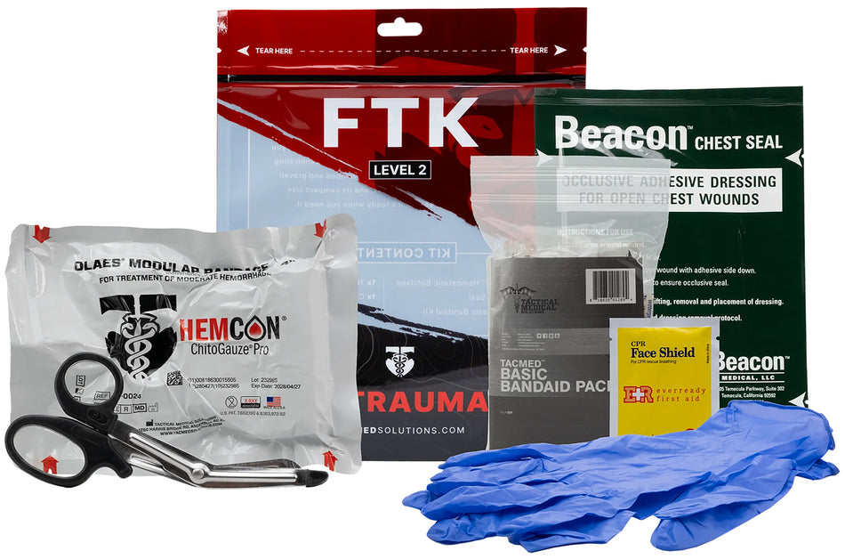 Tacmed Solutions 800116 Field Trauma Kit Level 2 with CPR Face Shield and Nitrile Gloves
