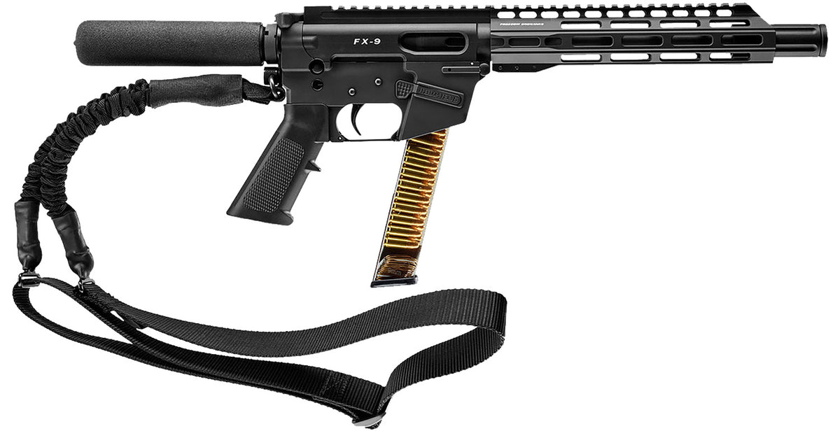 Freedom Ordnance FX9P10T FX9 9mm Luger Pistol, 31+1 Capacity, 10" Black Nitride Stainless Barrel, M-LOK Handguard, Black Pistol Tube, AR15 Grip