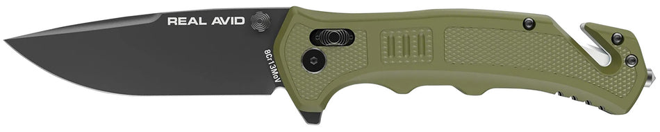 Real Avid RAV-4 AVRAV4 Spring-Assist Folding Knife 3.25" Drop Point 8Cr13MoV OD Green Handle