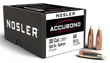 Nosler AccuBond .30 Caliber 150gr Spitzer Boat Tail Big Game Bullets Box of 50