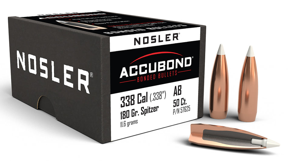 Nosler AccuBond .338 Caliber 180gr Spitzer Boat Tail Big Game Bullets Box of 50