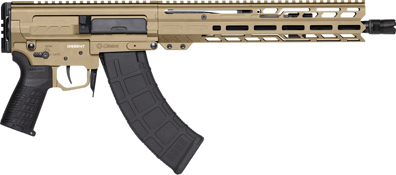 CMMG Dissent MK47 7.62x39mm Pistol - 30+1 Capacity, 12.5" Black Nitride Threaded Barrel, M-LOK Handguard, Coyote Tan Cerakote