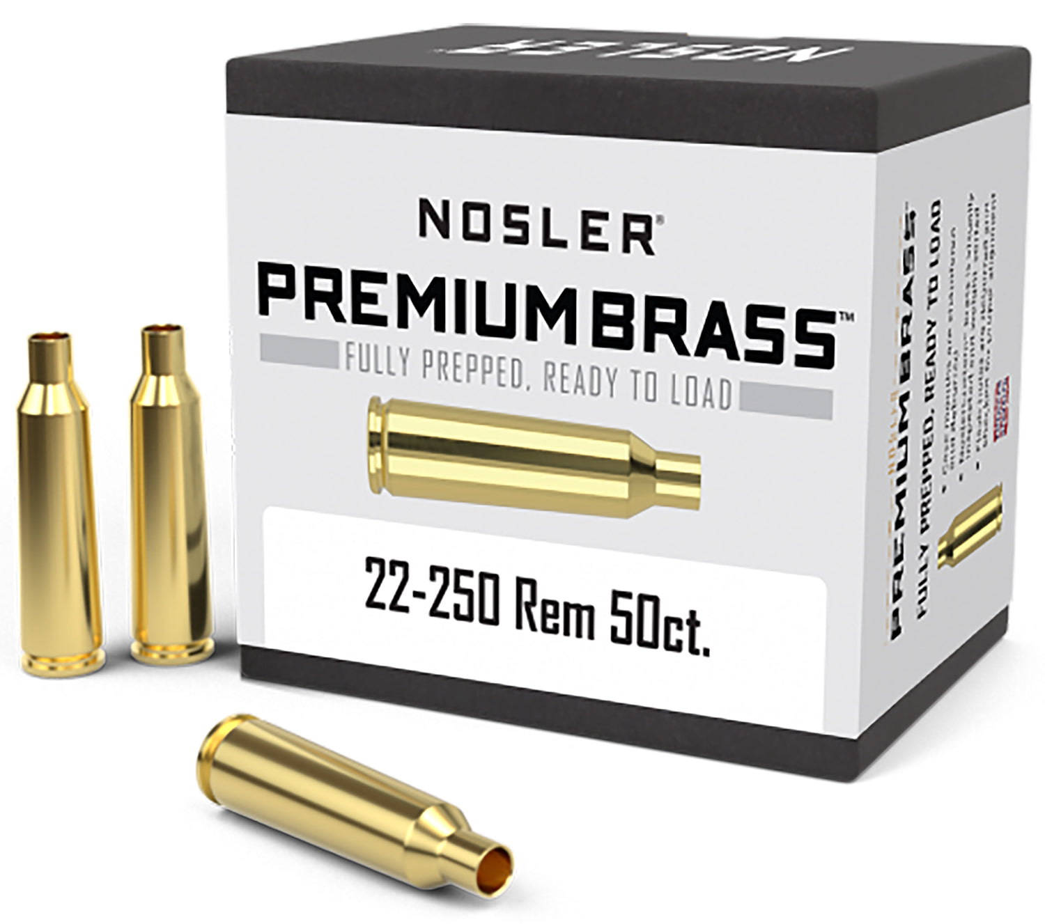 Nosler Premium Brass 22-250 Rem Unprimed Rifle Cases 10065 50/Box