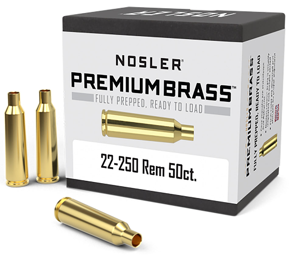 Nosler Premium Brass 22-250 Rem Unprimed Rifle Cases 10065 50/Box