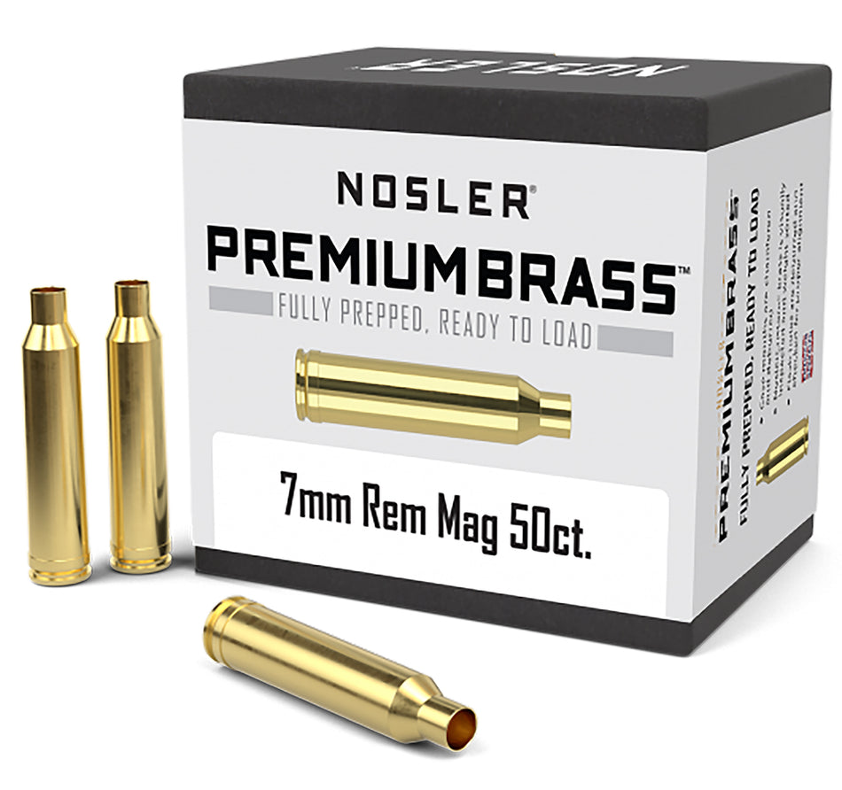 Nosler Premium Brass 7mm Rem Mag Unprimed Rifle Cases 10185 50/Box
