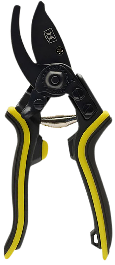 Hawk Hand Pruner Black/Yellow Aluminum Frame SK5 Steel Blade with TPR Soft Grip and Spring Lock