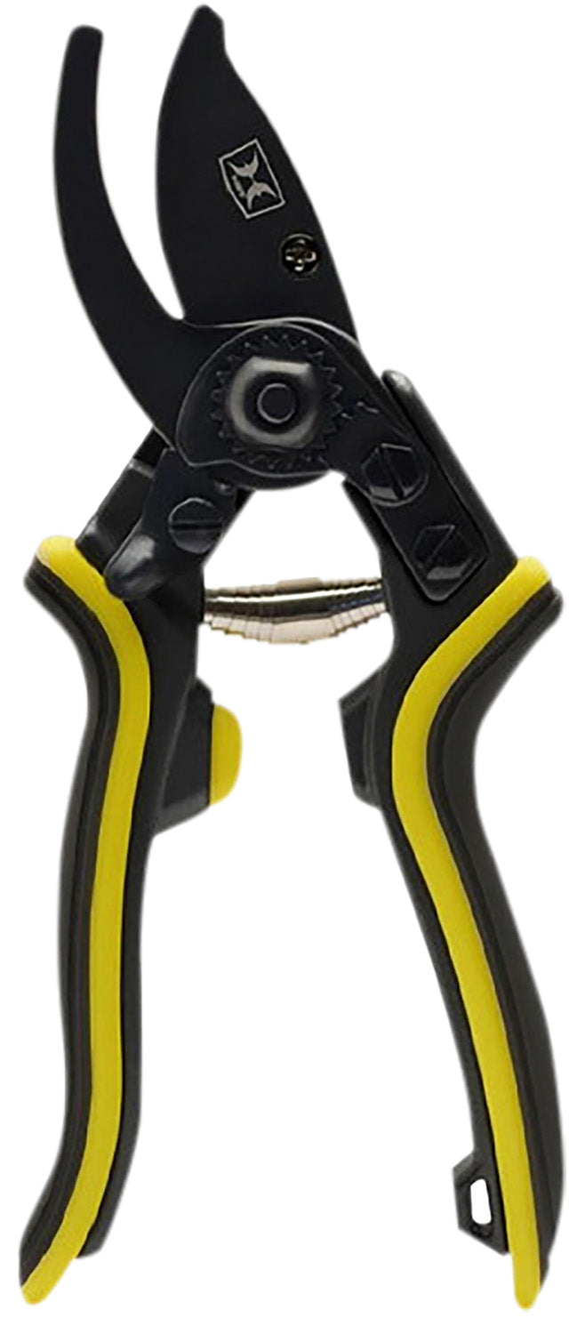 Hawk Hand Pruner Black/Yellow Aluminum Frame SK5 Steel Blade with TPR Soft Grip and Spring Lock