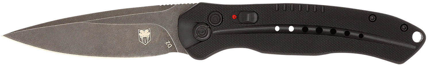 CobraTec BLKDIABLOAUTO Diablo 3.50" Side Button Auto Folder Black Stonewash D2 Blade Black G10 Scales