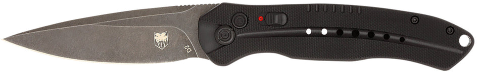 CobraTec BLKDIABLOAUTO Diablo 3.50" Side Button Auto Folder Black Stonewash D2 Blade Black G10 Scales