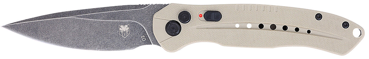 CobraTec TANDIABLOAUTO Diablo 3.50" Side Button Auto Folder Black Stonewash D2 Blade Tan G10 Scales