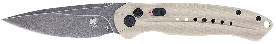 CobraTec TANDIABLOAUTO Diablo 3.50" Side Button Auto Folder Black Stonewash D2 Blade Tan G10 Scales