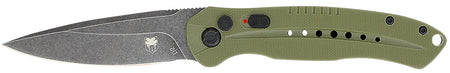 CobraTec ODGDIABLOAUTO Diablo 3.50" Side Button Auto Folder Black Stonewash D2 Blade OD Green G10 Scales