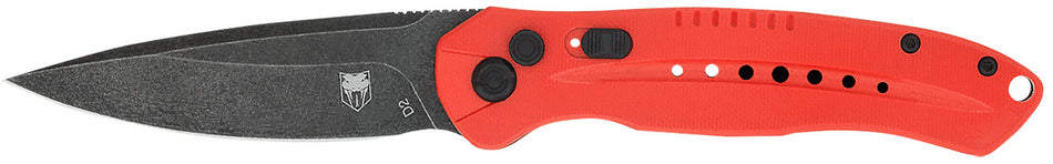 CobraTec REDDIABLOAUTO Diablo 3.50" Side Button Auto Folder Black Stonewash D2 Blade Red G10 Scales