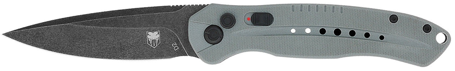 CobraTec GRYDIABLOAUTO Diablo 3.50" Side Button Auto Folder Black Stonewash D2 Blade Gray G10 Scales