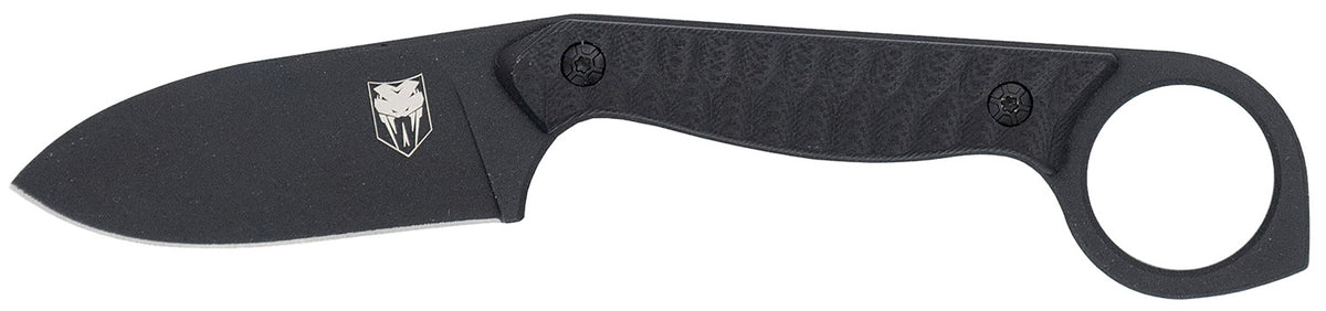 CobraTec CTWLTBLK Wolfteeth EDC Ring Knife 2.75" Drop Point Plain Black 14C28N Blade Black G10 Handle