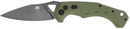 CobraTec Knives Ryker 3.75" Side Button Auto Folder Black Stonewash D2 Blade, OD Green Textured G10 Handle