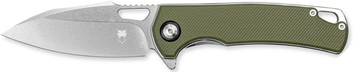 CobraTec Knives Wolverine 3.12" OTF Drop Point Satin TiCN D2 Blade, Green Textured G10 Scales