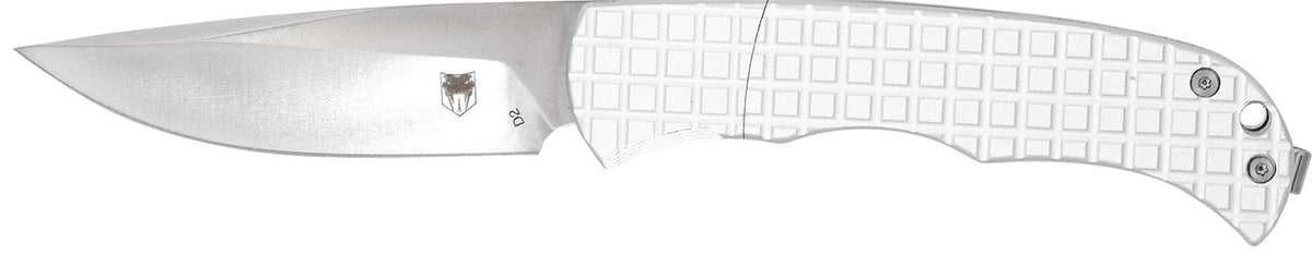 CobraTec Knives Cyclone 3" OTF Hidden Release Satin D2 Blade, White 6061-T6 Aluminum Frag Handle