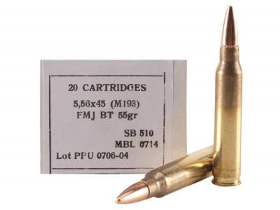 Prvi Partizan 5.56x45mm NATO Rifle Ammo M193 Full Metal Jacket Boat Tail FMJ 55 grain 