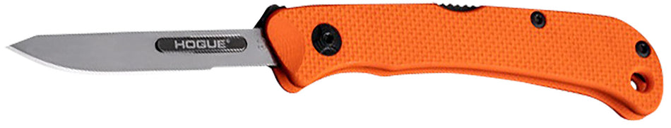 Hogue 35834 Expel Folding Scalpel 2.50" Plain Satin Blade, High Carbon Steel, Blaze Orange Textured G10 Scales/SS Handle