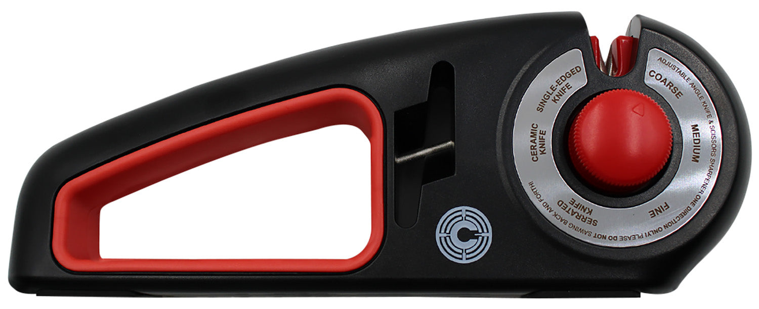 Caliber Gourmet CBGKS1 Adjustable Kitchen Knife Sharpener with Carbide & Ceramic, Black and Red