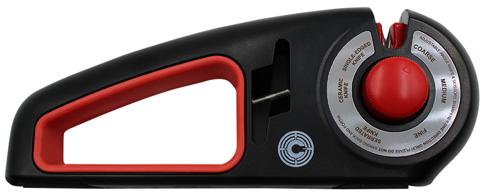 Caliber Gourmet CBGKS1 Adjustable Kitchen Knife Sharpener with Carbide & Ceramic, Black and Red