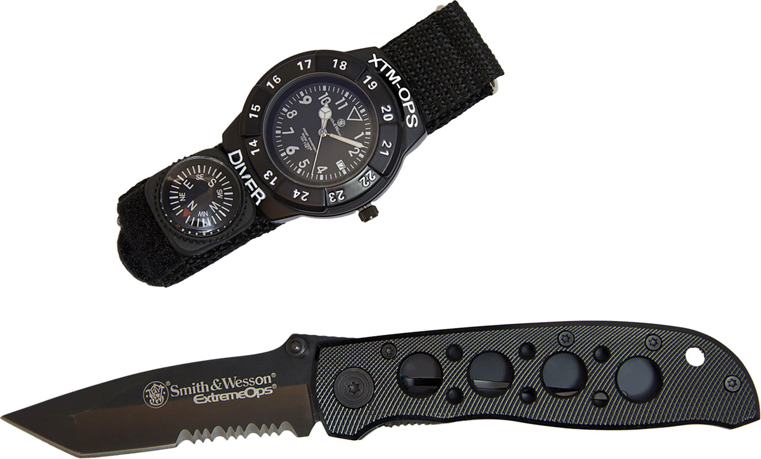 Smith & Wesson Extreme Ops SWXTMOPS2 Tactical Flip Knife 3.18" + Diver Watch with Compass