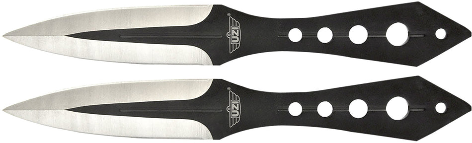 Uzi UZKTRWTZP Two-Piece Throwing Knife Set Black/Silver Stainless Steel Single-Piece Construction, Nylon Holster