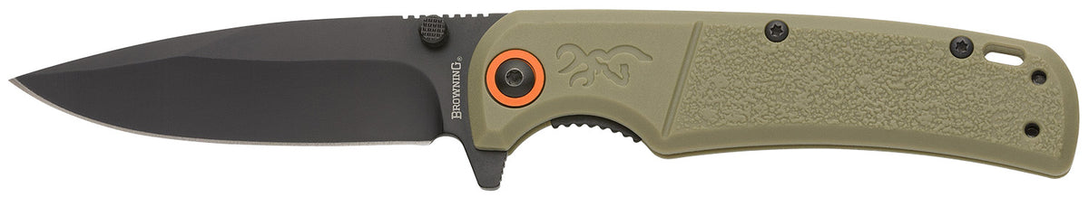 Browning Buckmark Slim EDC Folding Knife 3.13" Drop Point Plain Black Oxide D2 Steel, Sage Textured Polymer Handle