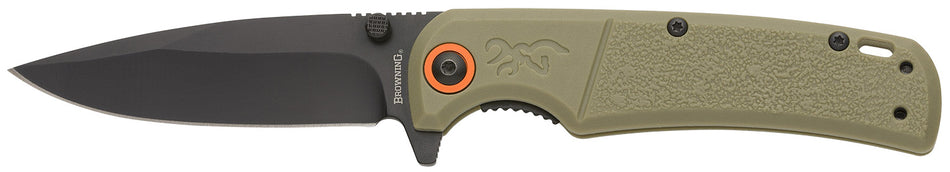 Browning Buckmark Slim EDC Folding Knife 3.13" Drop Point Plain Black Oxide D2 Steel, Sage Textured Polymer Handle