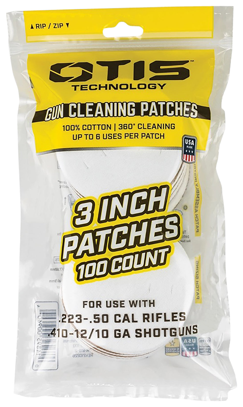 Otis Multi-Caliber 3 Inch Cotton Firearm Cleaning Patches 100 Per Package