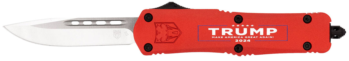 CobraTec Knives FS-3 Trump 2024 Medium OTF Satin D2 Drop Point Blade, Red Make America Great Again Cerakoted Handle