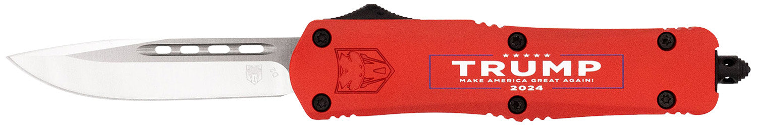 CobraTec Knives FS-3 Trump 2024 Medium OTF Satin D2 Drop Point Blade, Red Make America Great Again Cerakoted Handle
