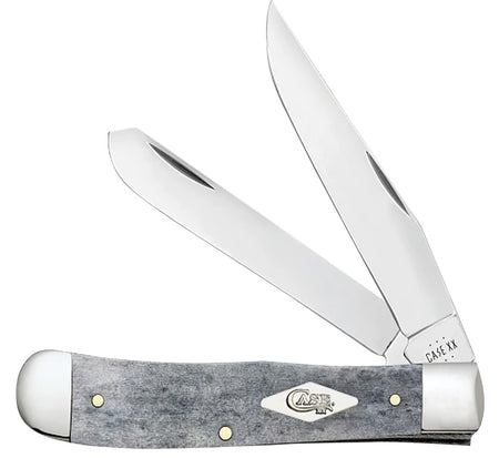 Case Mini Canoe Folding Pocket Knife #34202 – Pen & Spear Blades, Mirror Polished SS, Smooth Gray Bone Handle