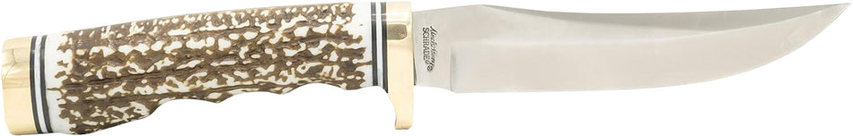 Uncle Henry Golden Spike 1100087 5" Fixed Plain Stainless Blade, Brown Brass Accents Staglon Handle