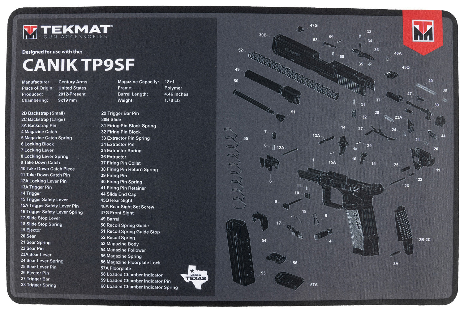 TekMat TEKR17CANIKTP9SF Canik TP9SF Printed Gun Cleaning Mat 11"x17"